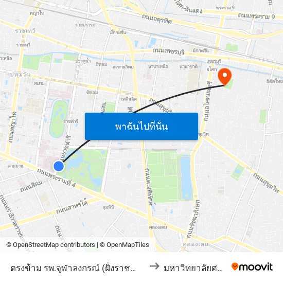 ตรงข้าม รพ.จุฬาลงกรณ์ (ฝั่งราชดำริ);Opposite Chulalongkorn Hospital (Ratchadamri Side) to มหาวิทยาลัยศรีนครินทรวิโรฒ ประสานมิตร map