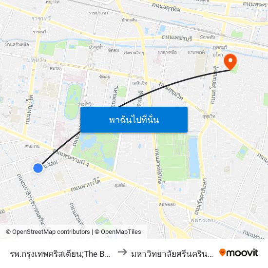 รพ.กรุงเทพคริสเตียน;The Bangkok Christian Hospital to มหาวิทยาลัยศรีนครินทรวิโรฒ ประสานมิตร map