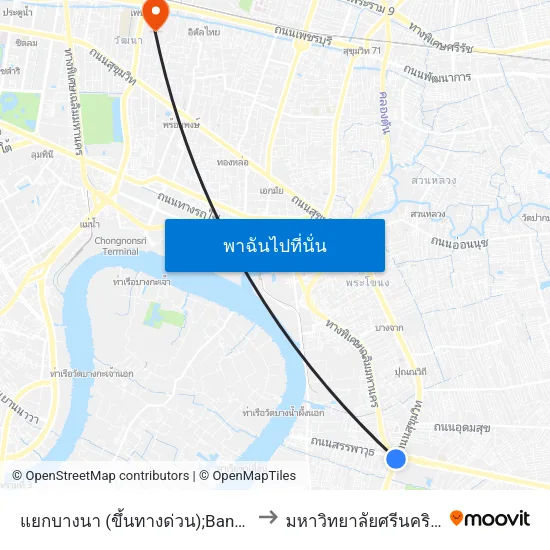 แยกบางนา (ขึ้นทางด่วน);Bangna Intersection (To Expressway) to มหาวิทยาลัยศรีนครินทรวิโรฒ ประสานมิตร map