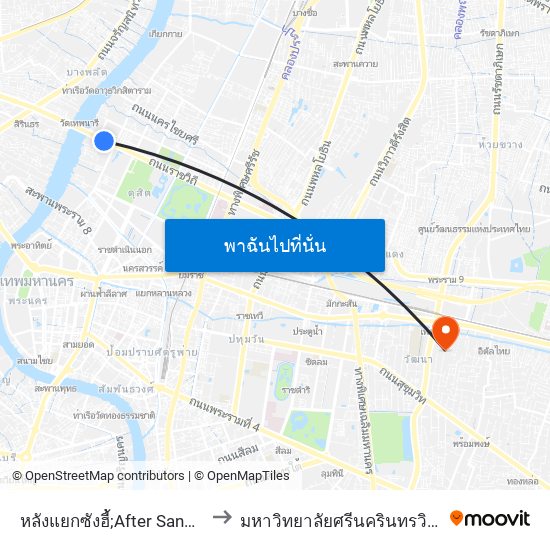 หลังแยกซังฮี้;After Sang Hi Intersection to มหาวิทยาลัยศรีนครินทรวิโรฒ ประสานมิตร map