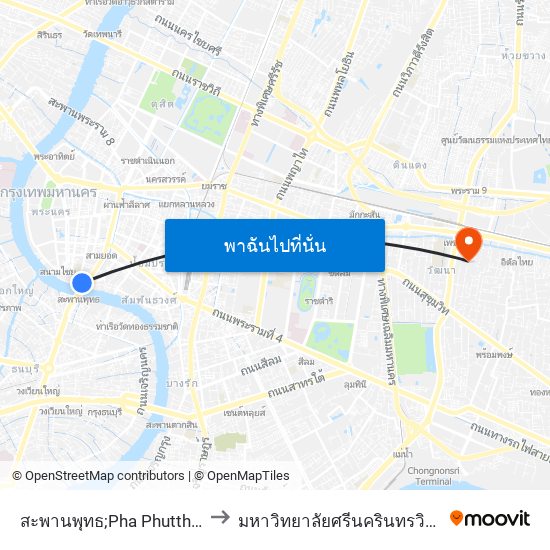 สะพานพุทธ;Pha Phuttha Yodfa Bridge to มหาวิทยาลัยศรีนครินทรวิโรฒ ประสานมิตร map