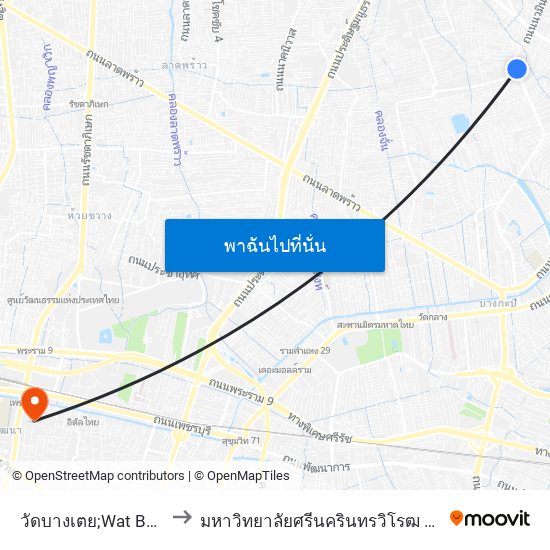 วัดบางเตย;Wat Bang Toei to มหาวิทยาลัยศรีนครินทรวิโรฒ ประสานมิตร map