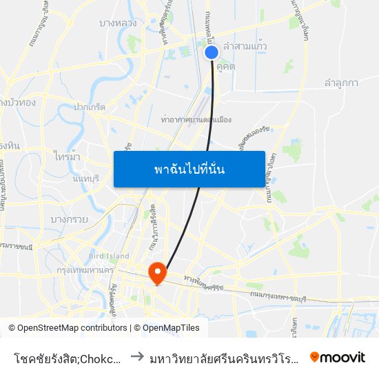 โชคชัยรังสิต;Chokchai Rangsit to มหาวิทยาลัยศรีนครินทรวิโรฒ ประสานมิตร map