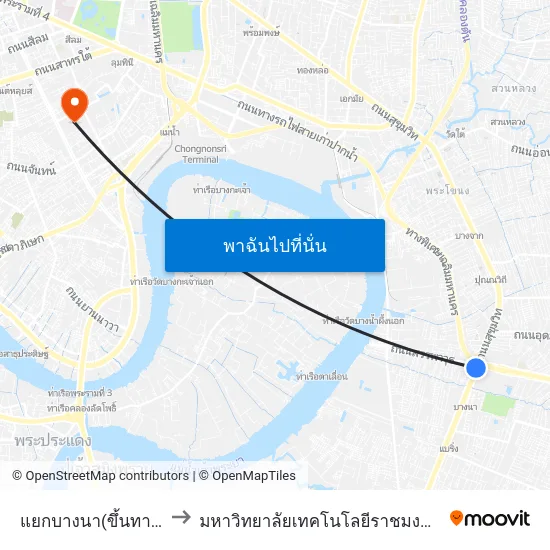 แยกบางนา(ขึ้นทางด่วน) to มหาวิทยาลัยเทคโนโลยีราชมงคลกรุงเทพ map