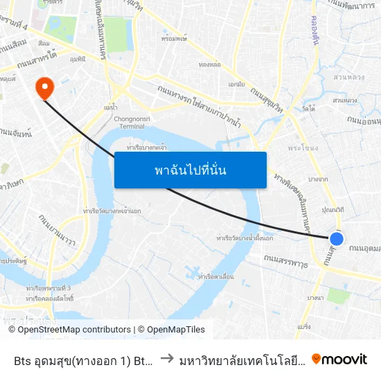 Bts อุดมสุข(ทางออก 1) Bts Udomsuk (Exit 1) to มหาวิทยาลัยเทคโนโลยีราชมงคลกรุงเทพ map