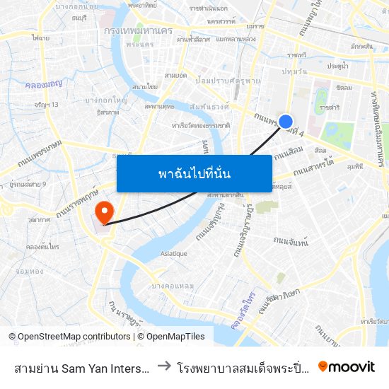 สามย่าน Sam Yan Intersection to โรงพยาบาลสมเด็จพระปิ่นเกล้า map