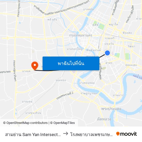 สามย่าน Sam Yan Intersection to โรงพยาบาลเพชรเกษม 2 map