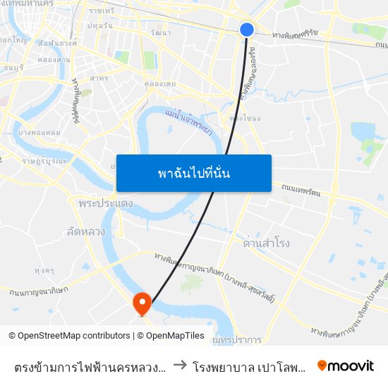 ตรงข้ามการไฟฟ้านครหลวงเขตบางกะปิ to โรงพยาบาล เปาโลพระประแดง map