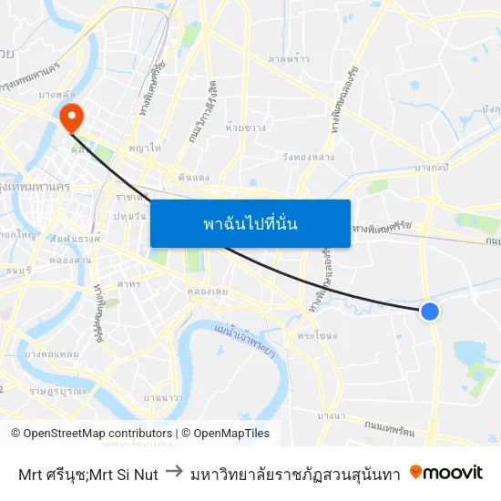 Mrt ศรีนุช;Mrt Si Nut to มหาวิทยาลัยราชภัฏสวนสุนันทา map