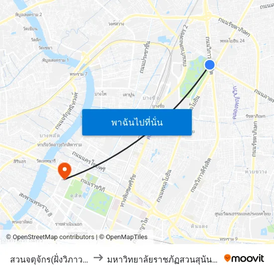 สวนจตุจักร(ฝั่งวิภาวดี) to มหาวิทยาลัยราชภัฏสวนสุนันทา map