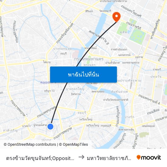 ตรงข้ามวัดขุนจันทร์;Opposite WAT Khun Chan to มหาวิทยาลัยราชภัฏสวนสุนันทา map