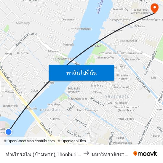 ท่าเรือรถไฟ (ข้ามฟาก);Thonburi Railway Station Pier (Ferry) to มหาวิทยาลัยราชภัฏสวนสุนันทา map