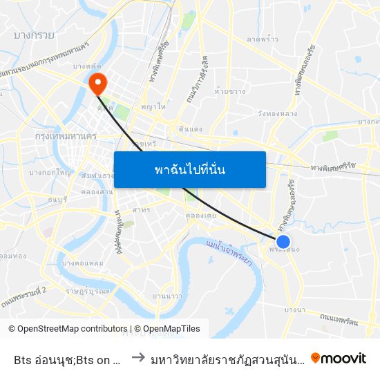 Bts อ่อนนุช;Bts on Nut to มหาวิทยาลัยราชภัฏสวนสุนันทา map