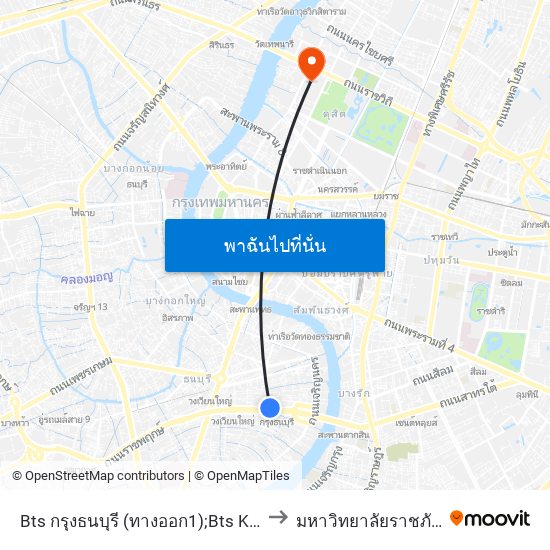 Bts กรุงธนบุรี (ทางออก1);Bts Krungthonburi (Exit 1) to มหาวิทยาลัยราชภัฏสวนสุนันทา map