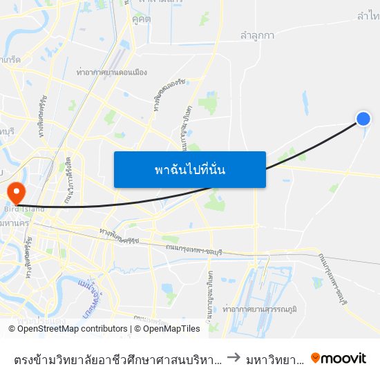 ตรงข้ามวิทยาลัยอาชีวศึกษาศาสนบริหารธุรกิจ;Opposite Religious Business Administration Vocational College to มหาวิทยาลัยราชภัฏสวนสุนันทา map