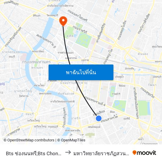 Bts ช่องนนทรี;Bts Chong Nonsi to มหาวิทยาลัยราชภัฏสวนสุนันทา map