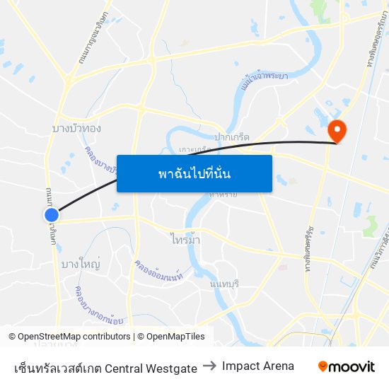 เซ็นทรัลเวสต์เกต Central Westgate to Impact Arena map