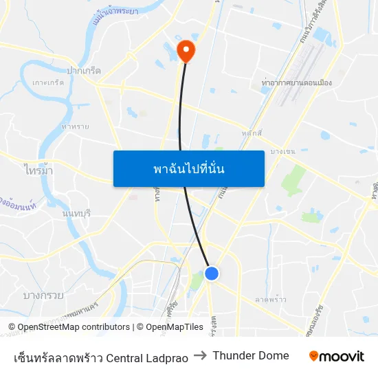 เซ็นทรัลลาดพร้าว Central Ladprao to Thunder Dome map