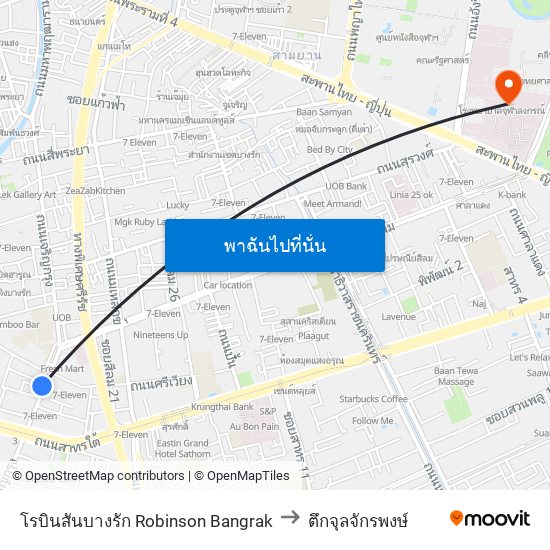 โรบินสันบางรัก Robinson Bangrak to ตึกจุลจักรพงษ์ map