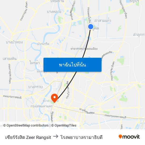 เซียร์รังสิต Zeer Rangsit to โรงพยาบาลรามาธิบดี map