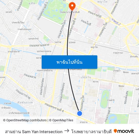 สามย่าน Sam Yan Intersection to โรงพยาบาลรามาธิบดี map