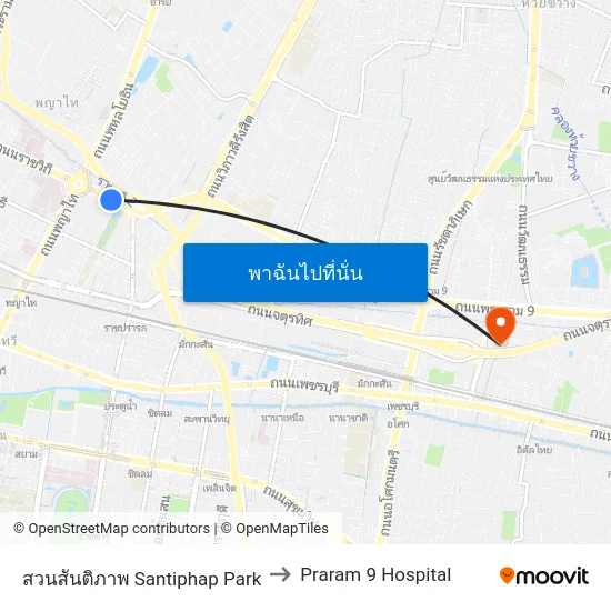 สวนสันติภาพ Santiphap Park to Praram 9 Hospital map