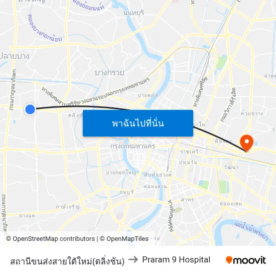 สถานีขนส่งสายใต้ใหม่(ตลิ่งชัน) to Praram 9 Hospital map