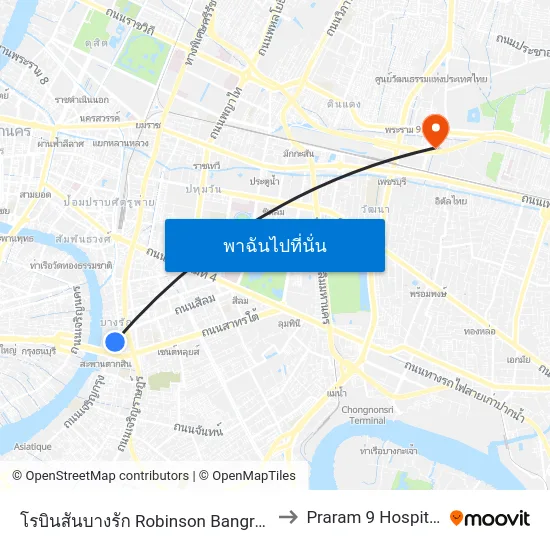 โรบินสันบางรัก Robinson Bangrak to Praram 9 Hospital map