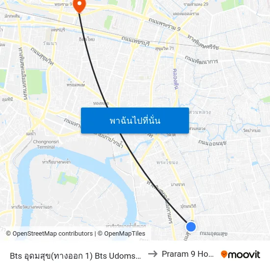 Bts อุดมสุข(ทางออก 1) Bts Udomsuk (Exit 1) to Praram 9 Hospital map