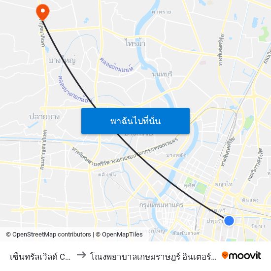 เซ็นทรัลเวิลด์ Central World to โณงพยาบาลเกษมราษฎร์ อินเตอร์เนชั่นแนล รัตนาธิเบศร์ map