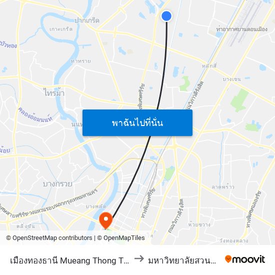 เมืองทองธานี Mueang Thong Thani to มหาวิทยาลัยสวนดุสิต map