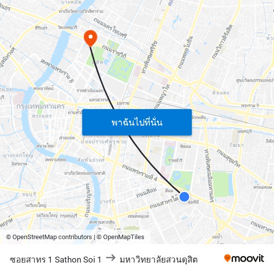 ซอยสาทร 1 Sathon Soi 1 to มหาวิทยาลัยสวนดุสิต map