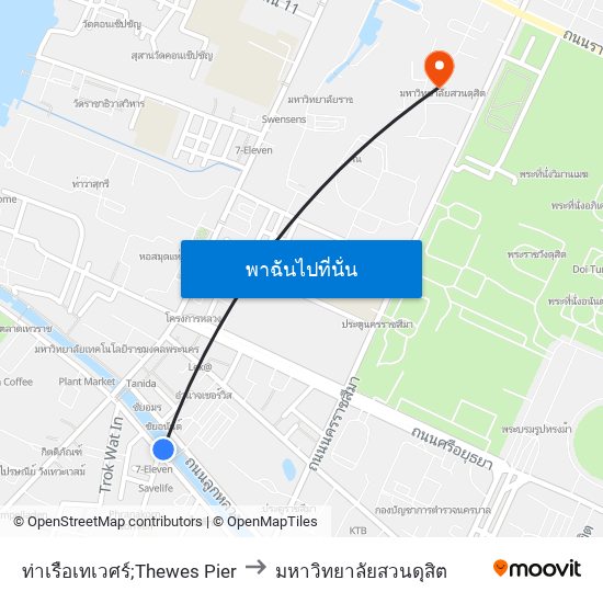 ท่าเรือเทเวศร์;Thewes Pier to มหาวิทยาลัยสวนดุสิต map