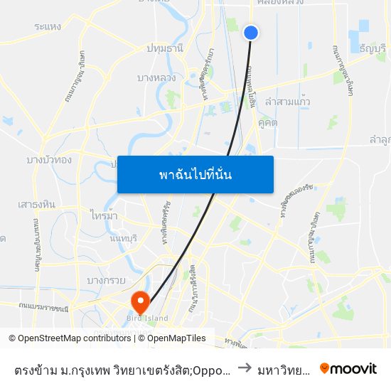 ตรงข้าม ม.กรุงเทพ วิทยาเขตรังสิต;Opposite Bangkok University Rangsit Campus to มหาวิทยาลัยสวนดุสิต map