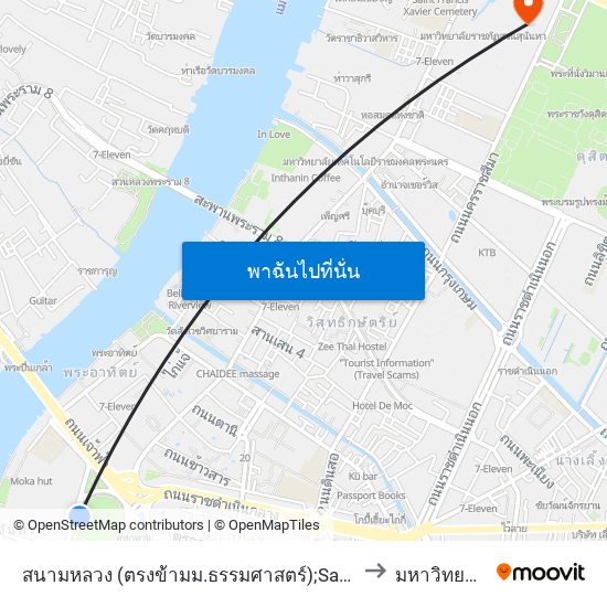 สนามหลวง (ตรงข้ามม.ธรรมศาสตร์);Sanamluang (Opposite Thammasart U.) to มหาวิทยาลัยสวนดุสิต map