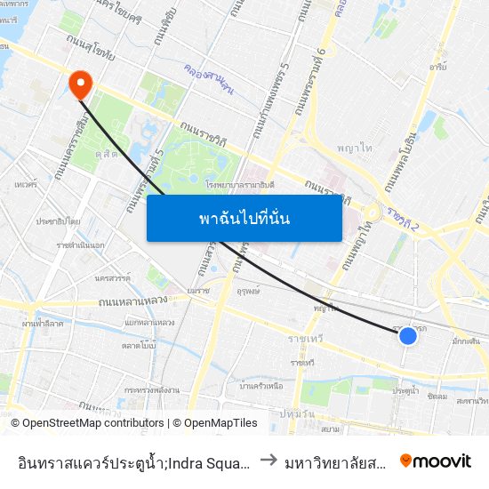 อินทราสแควร์ประตูน้ำ;Indra Square Pratunam to มหาวิทยาลัยสวนดุสิต map