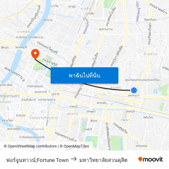 ฟอร์จูนทาวน์;Fortune Town to มหาวิทยาลัยสวนดุสิต map