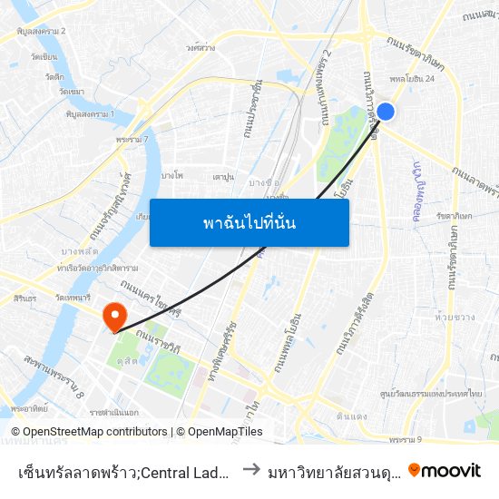 เซ็นทรัลลาดพร้าว;Central Ladprao to มหาวิทยาลัยสวนดุสิต map