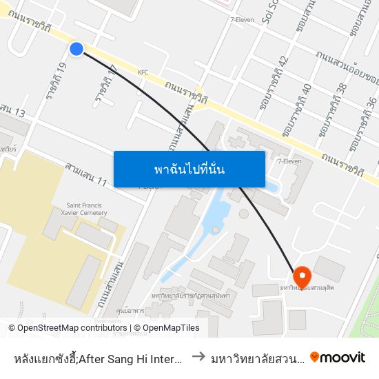 หลังแยกซังฮี้;After Sang Hi Intersection to มหาวิทยาลัยสวนดุสิต map