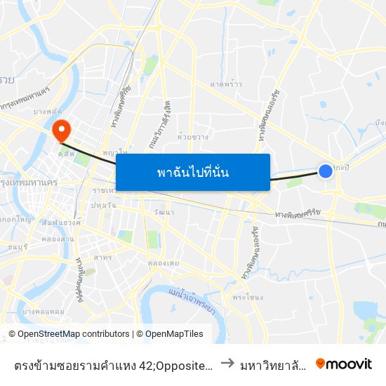 ตรงข้ามซอยรามคำแหง 42;Opposite Soi Ramkhamhaeng 42 to มหาวิทยาลัยสวนดุสิต map