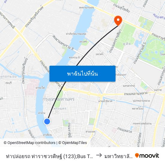 ท่าปล่อยรถ ท่าราชวรดิษฐ์ (123);Bus Terminal Ratcha Woradit Pier to มหาวิทยาลัยสวนดุสิต map