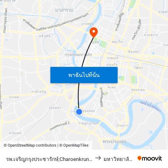 รพ.เจริญกรุงประชารักษ์;Charoenkrung Pracharak Hospital to มหาวิทยาลัยสวนดุสิต map