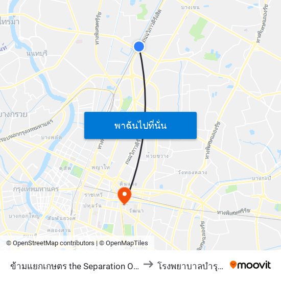 ข้ามแยกเกษตร the Separation Of Agriculture to โรงพยาบาลบำรุงราษฎร์ map