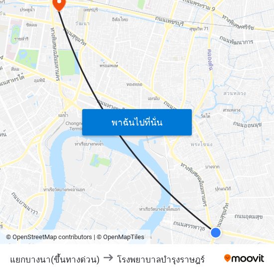 แยกบางนา(ขึ้นทางด่วน) to โรงพยาบาลบำรุงราษฎร์ map