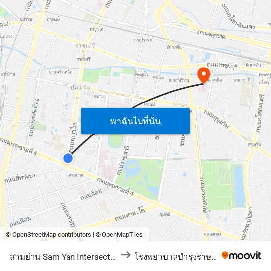 สามย่าน Sam Yan Intersection to โรงพยาบาลบำรุงราษฎร์ map