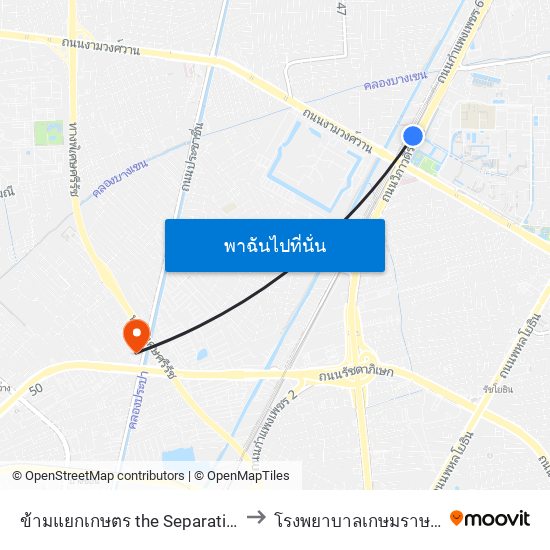 ข้ามแยกเกษตร the Separation Of Agriculture to โรงพยาบาลเกษมราษฎร์ ประชาชื่น map