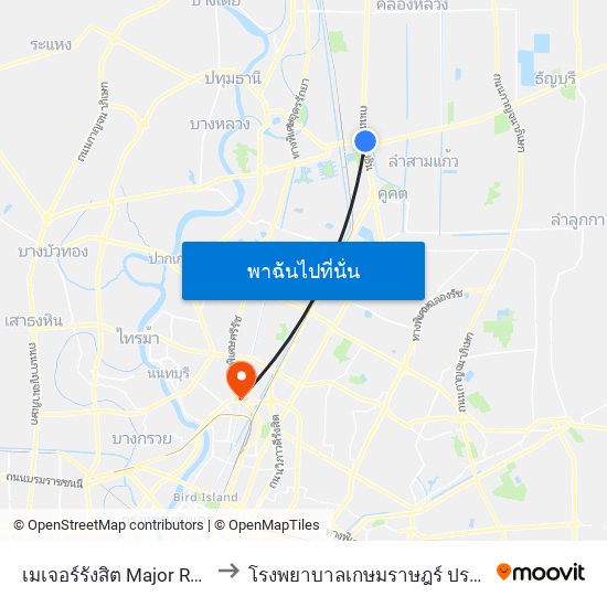 เมเจอร์รังสิต Major Rangsit to โรงพยาบาลเกษมราษฎร์ ประชาชื่น map