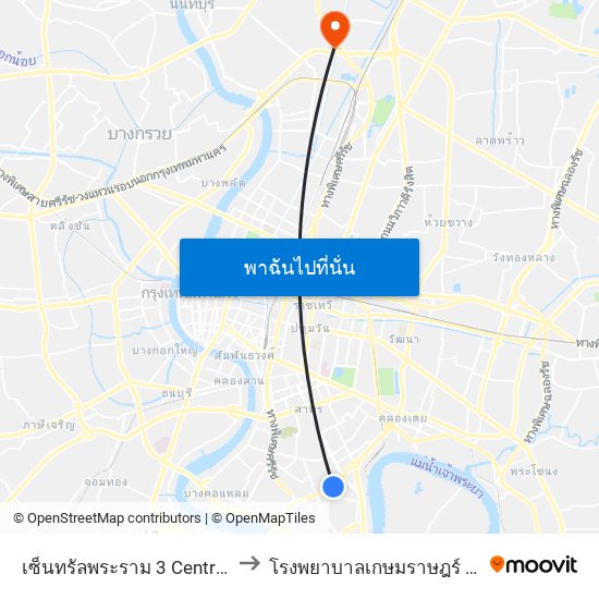 เซ็นทรัลพระราม 3 Central Rama 3 to โรงพยาบาลเกษมราษฎร์ ประชาชื่น map