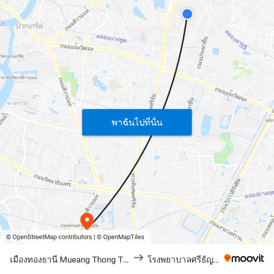 เมืองทองธานี Mueang Thong Thani to โรงพยาบาลศรีธัญญา map