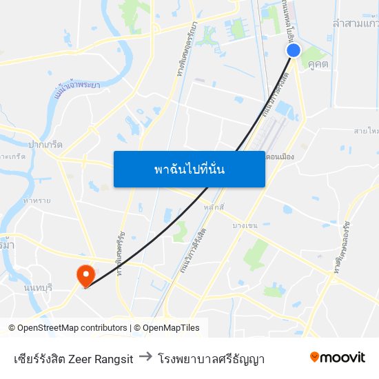 เซียร์รังสิต Zeer Rangsit to โรงพยาบาลศรีธัญญา map